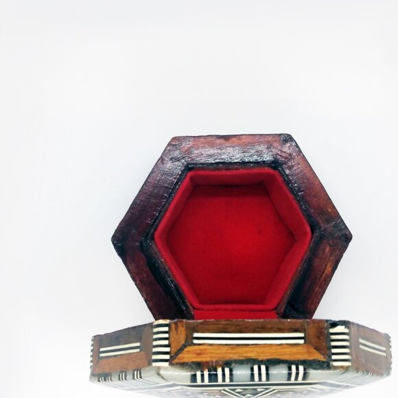 Vintage Mosaic Inlaid-Mother Of Pearl-Velvet Lined Jewelry/Trinket Box - Picture 8 of 12